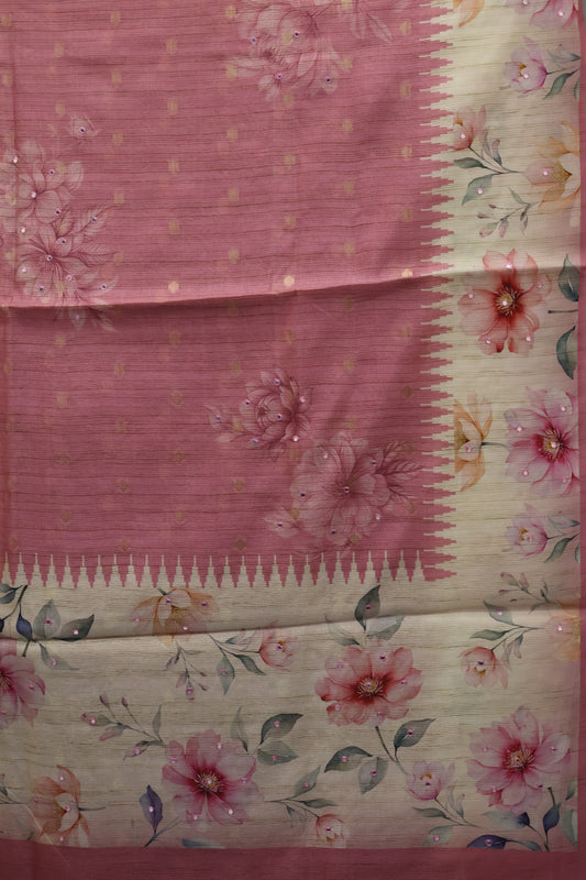 Tussar Kota saree-Pink Floral Print