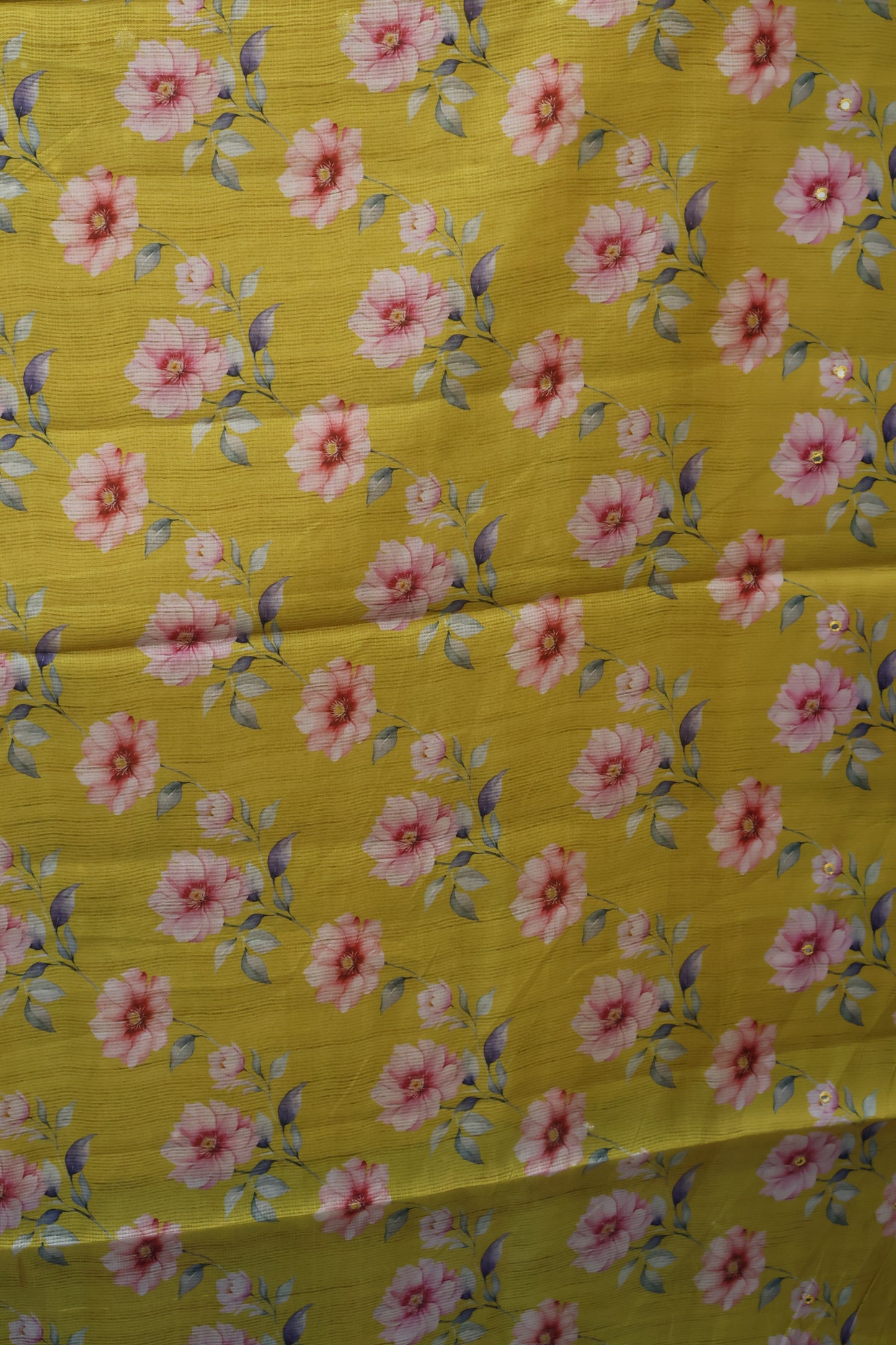 Tussar Kota saree-Yellow Floral Print