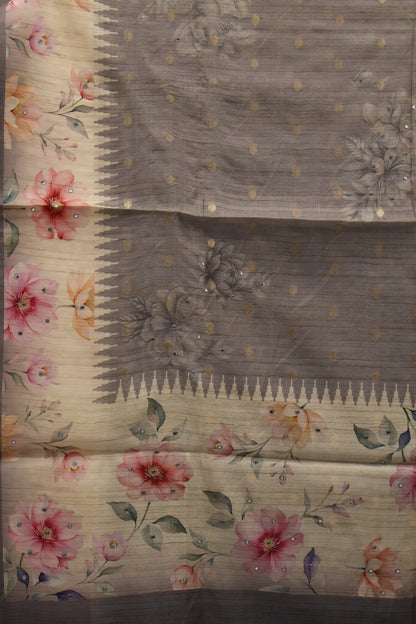 Tussar Kota saree-Grey Floral Print
