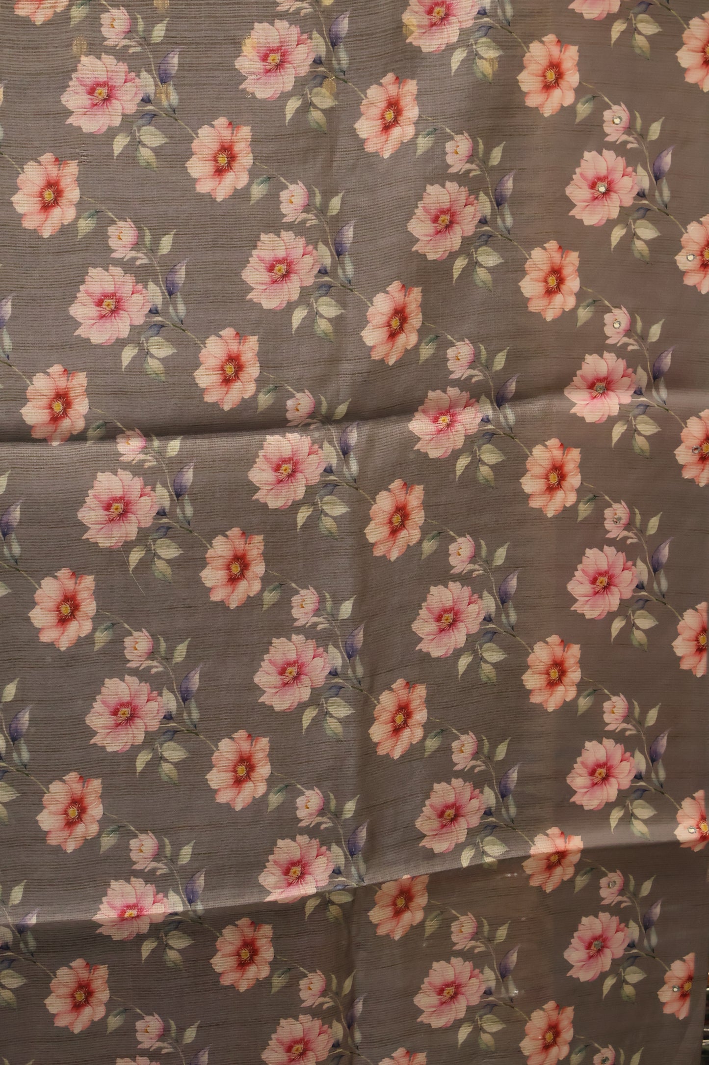 Tussar Kota saree-Grey Floral Print