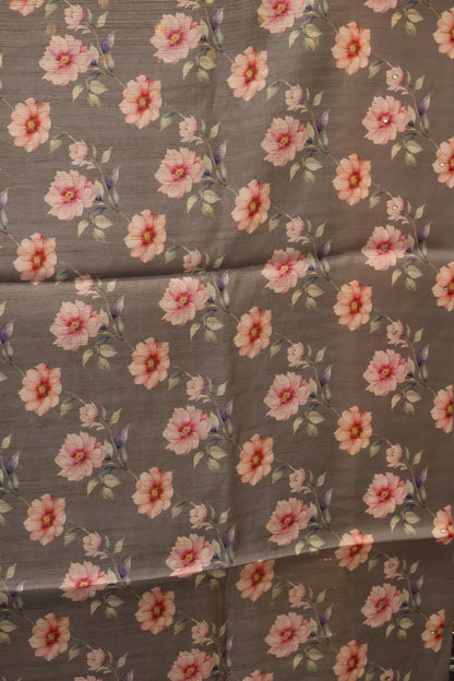 Tussar Kota saree-Grey Floral Print