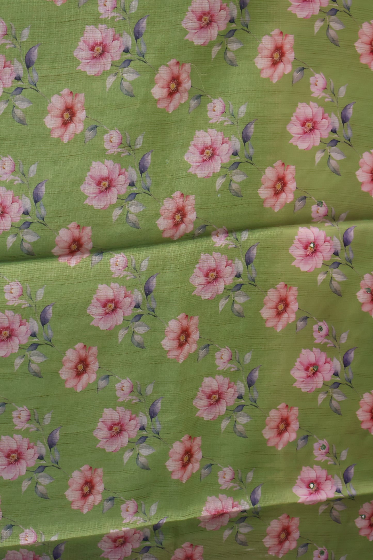 Tussar Kota saree-Green Floral Print