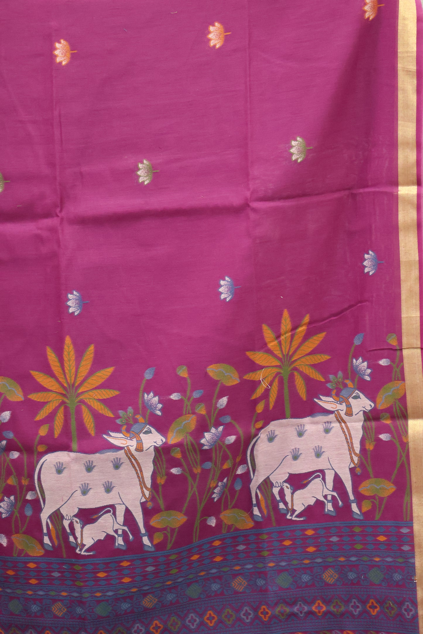 Handloom Jamdani Saree-Purple Pichwai Border