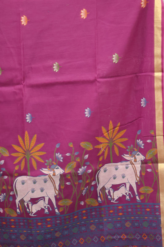 Handloom Jamdani Saree-Purple Pichwai Border