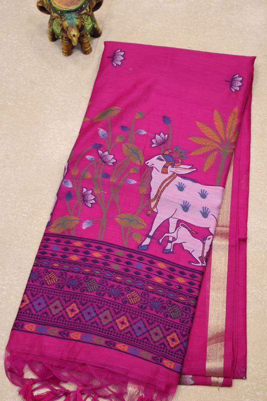 Handloom Jamdani Saree-Pink Pichwai Border