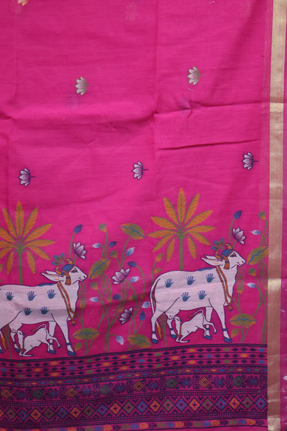 Handloom Jamdani Saree-Pink Pichwai Border