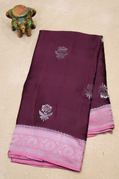 Banarasi Crepe Saree-Araku Floral Silver Zari
