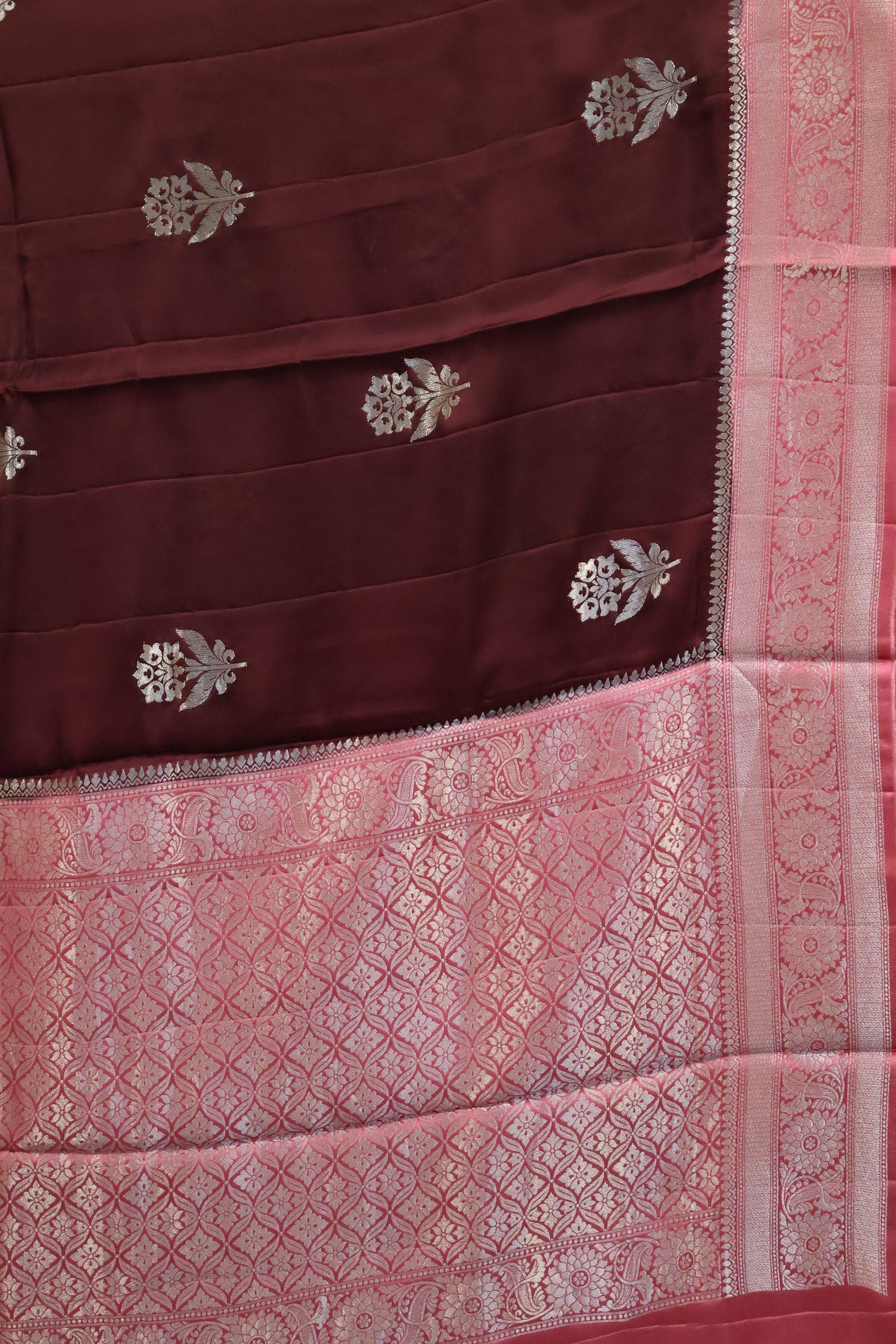 Banarasi Crepe Saree-Araku Floral Silver Zari
