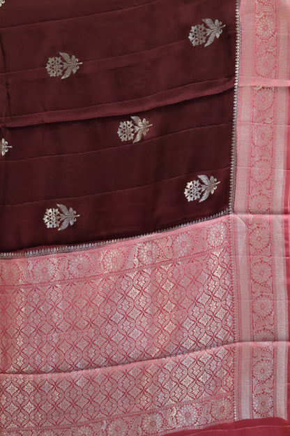 Banarasi Crepe Saree-Araku Floral Silver Zari