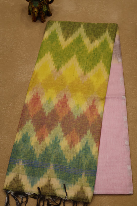 Linen Saree -Baby Pink Zig Zag
