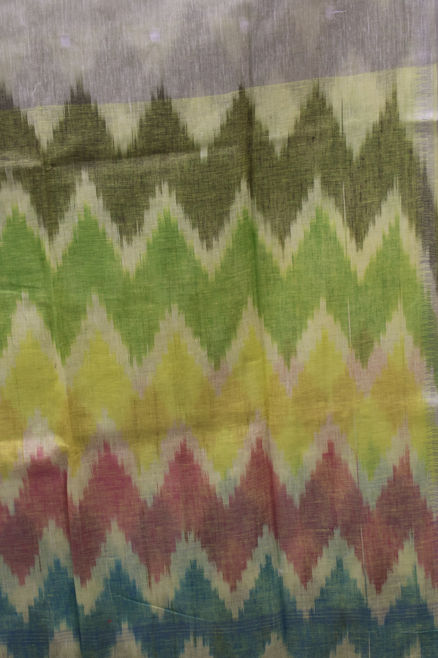 Linen Saree -Metallic Green Colour Zig Zag