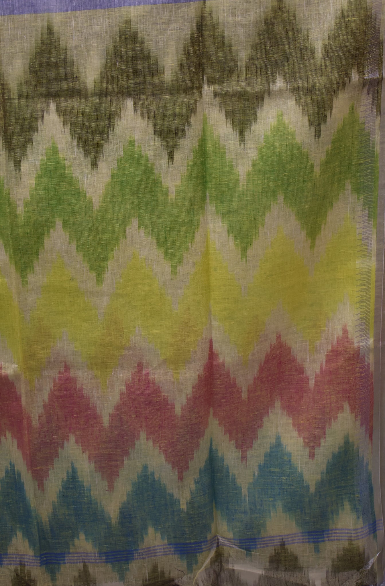 Linen Saree -Greyish Blue Colour Zig Zag