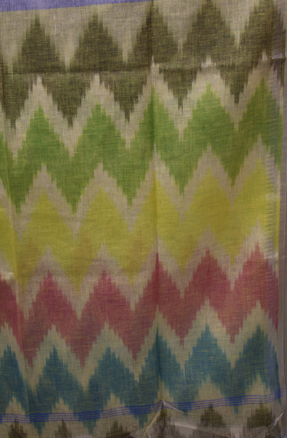 Linen Saree -Greyish Blue Colour Zig Zag