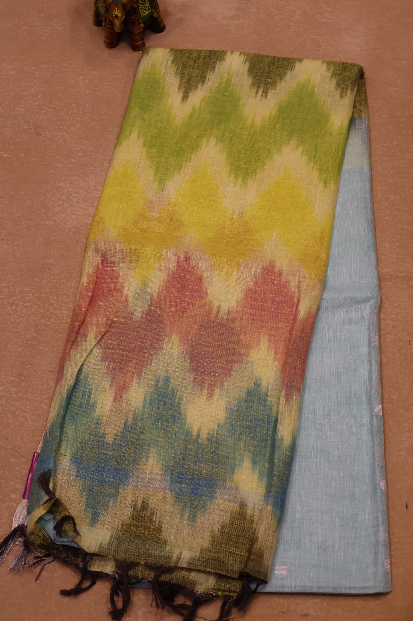 Linen Saree -Sky Blue Colour Zig Zag