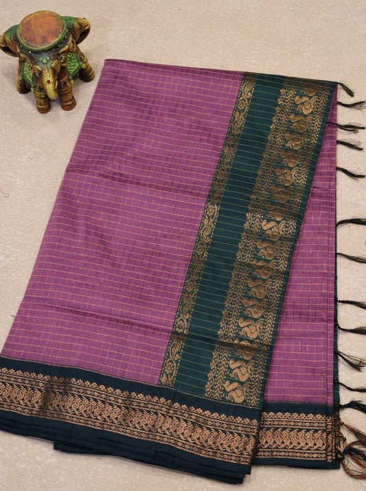 Kalyani Cotton-Mauve Border Checks