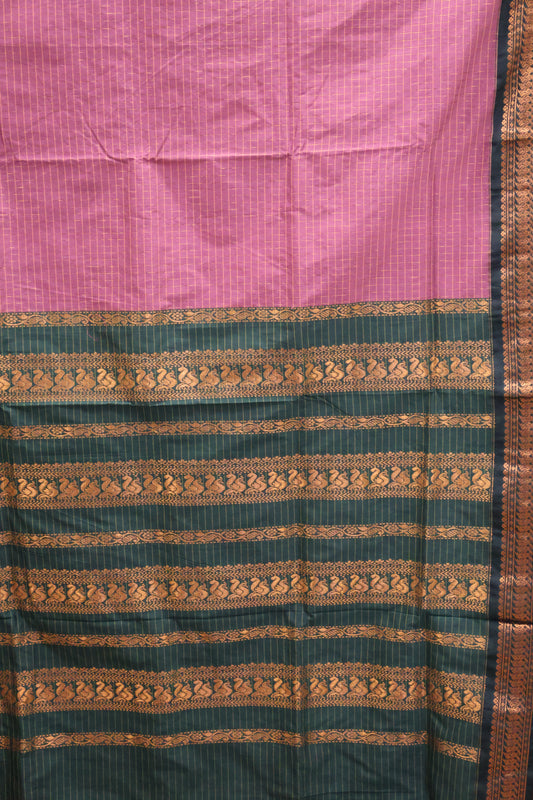 Kalyani Cotton-Mauve Border Checks