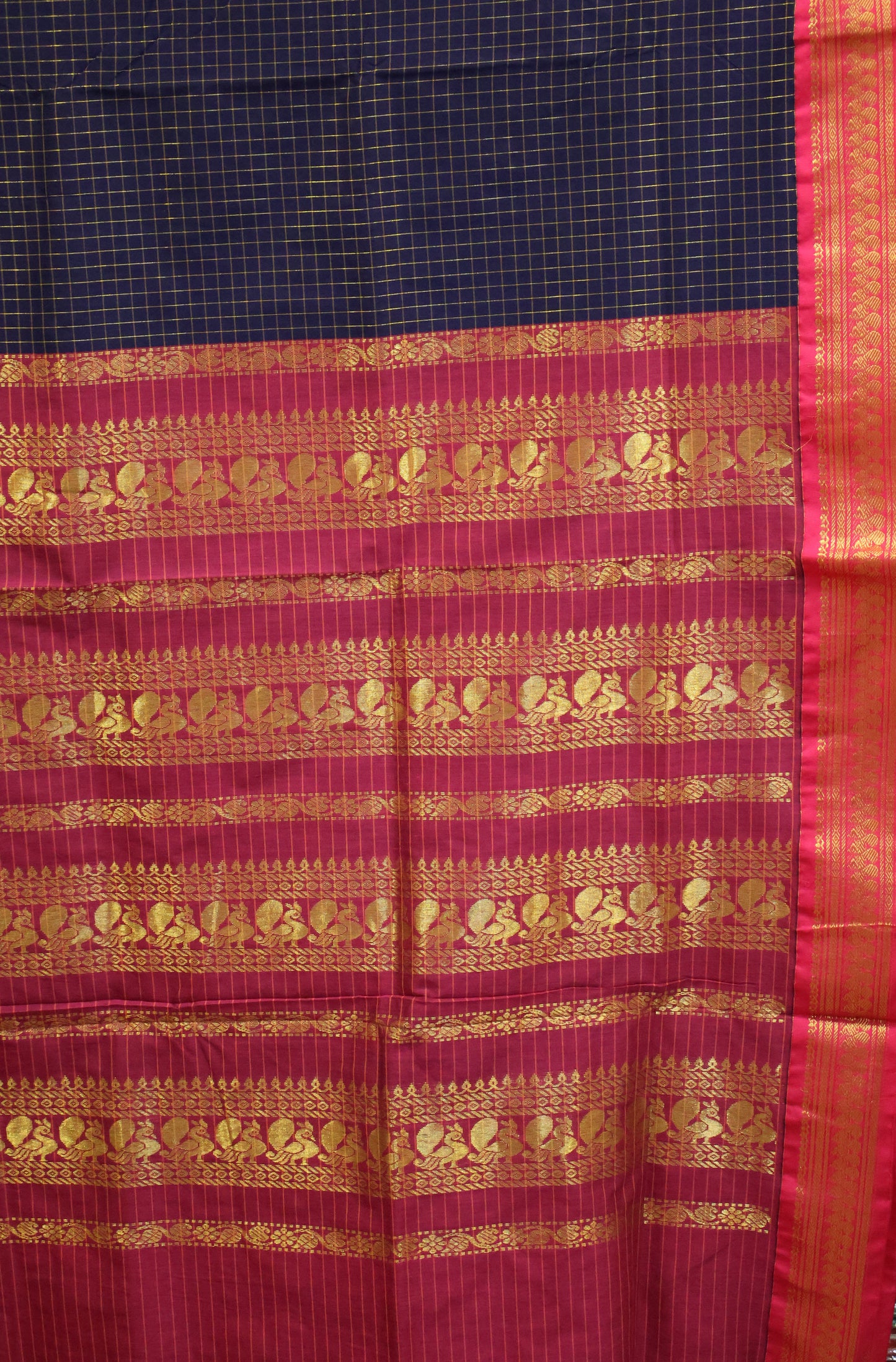Kalyani Cotton-Navy Blue Border Checks