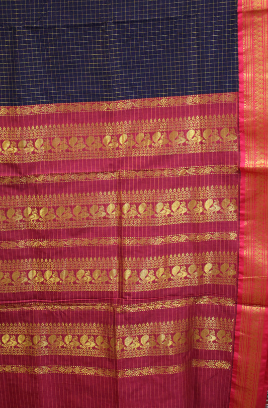 Kalyani Cotton-Navy Blue Border Checks
