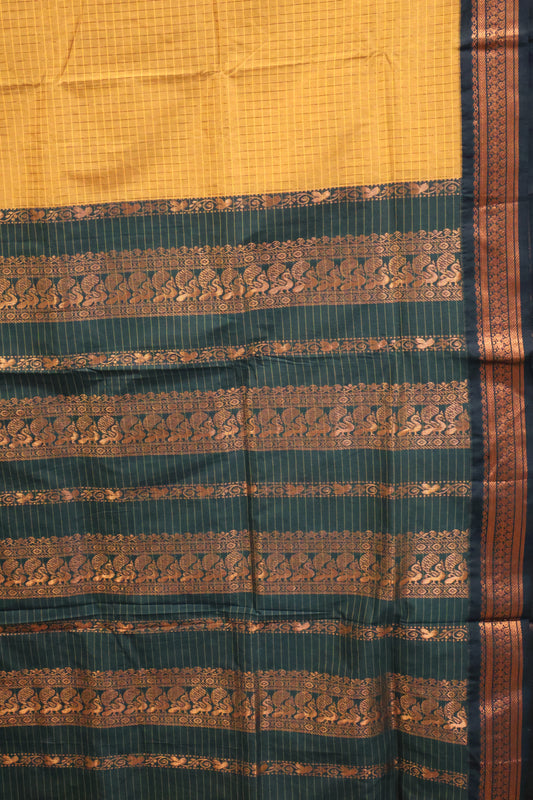 Kalyani Cotton-Mustard Green Border Checks