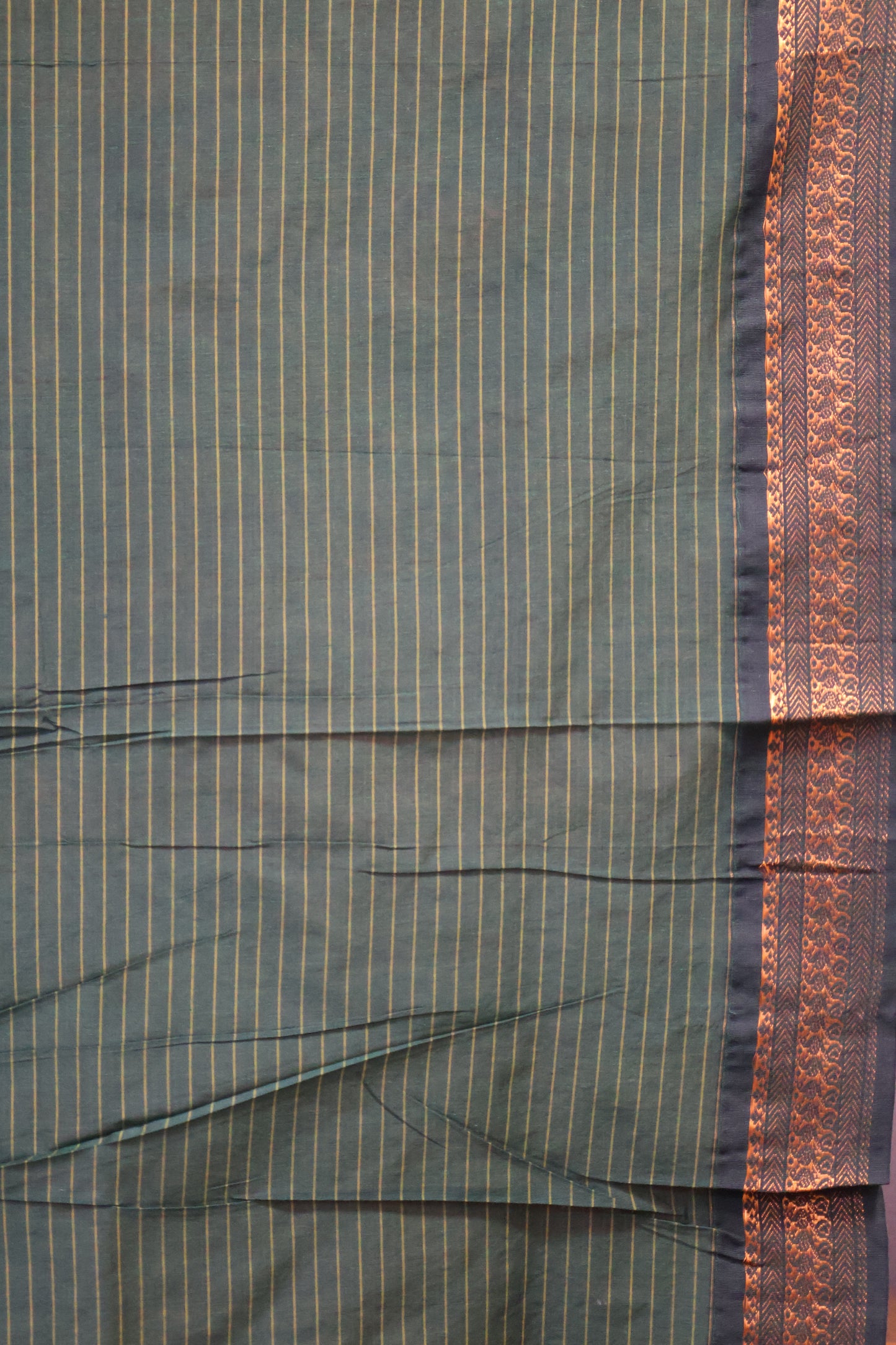 Kalyani Cotton-Mustard Green Border Checks