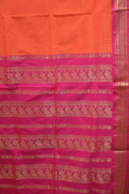 Kalyani Cotton-Bright Orange Border Checks