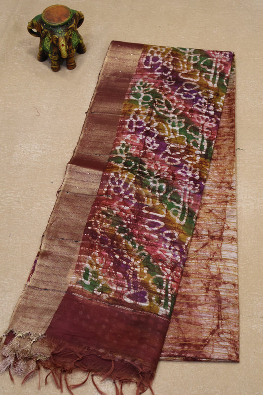 Art Bhagalpur Tussar Saree-Brown