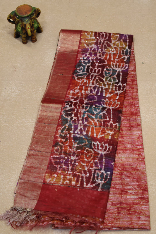 Art Bhagalpur Tussar Saree-Red