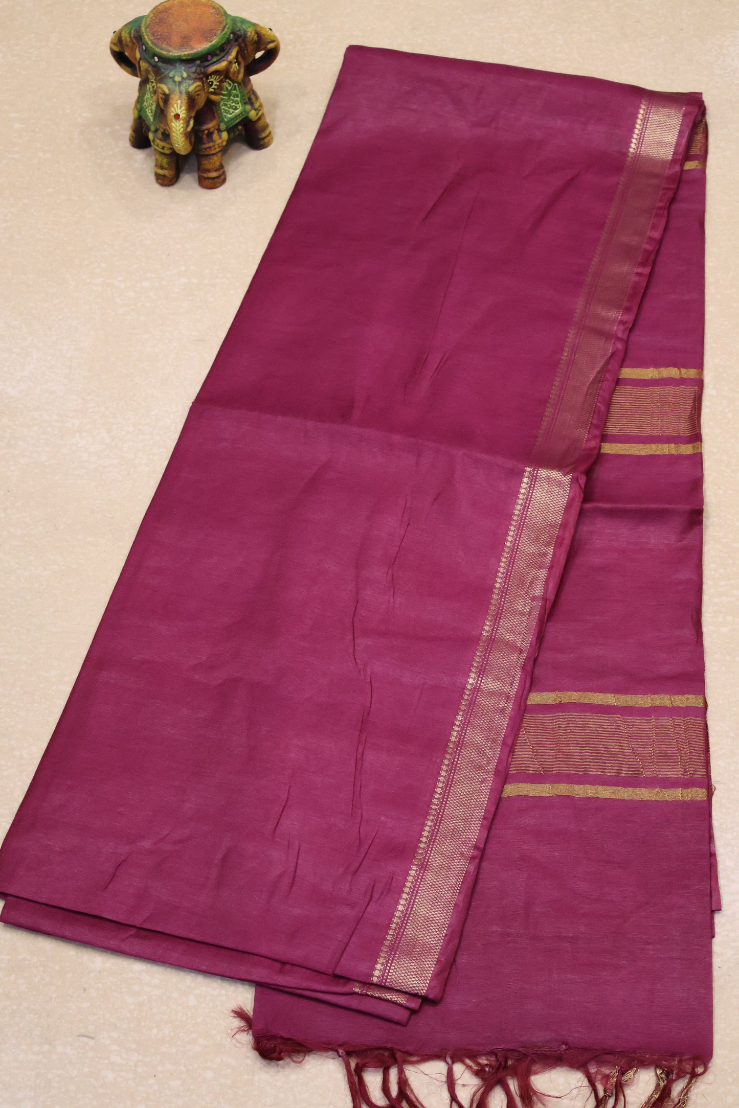 Art Bhagalpur Tussar Saree-Wine Plain Small Border