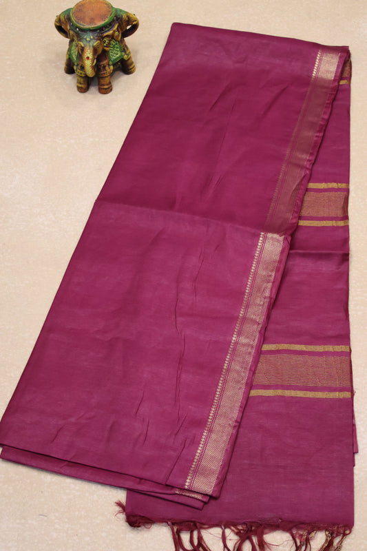 Art Bhagalpur Tussar Saree-Wine Plain Small Border