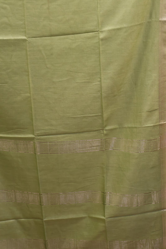 Art Bhagalpur Tussar Saree-Olive Green Plain Small Border