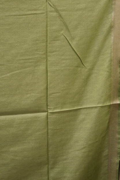 Art Bhagalpur Tussar Saree-Olive Green Plain Small Border