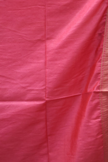 Art Bhagalpur Tussar Saree-Rani Pink Plain Small Border