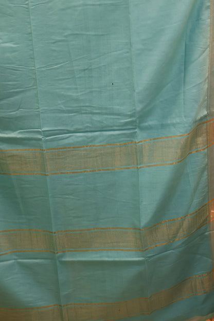 Art Bhagalpur Tussar Saree-Teal Blue Plain Small Border