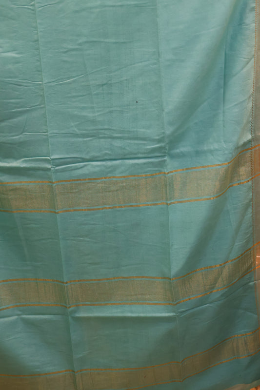 Art Bhagalpur Tussar Saree-Teal Blue Plain Small Border