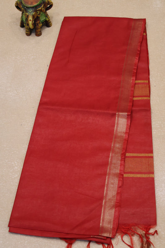 Art Bhagalpur Tussar Saree-Red Plain Small Border