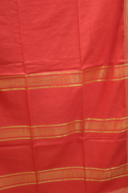 Art Bhagalpur Tussar Saree-Red Plain Small Border