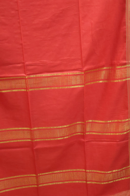 Art Bhagalpur Tussar Saree-Red Plain Small Border