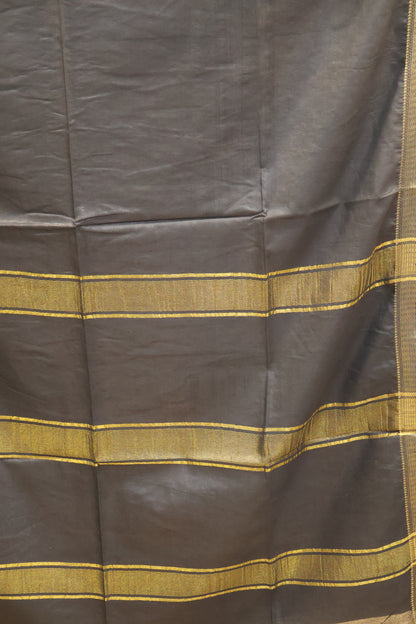 Art Bhagalpur Tussar Saree-Black Plain Small Border