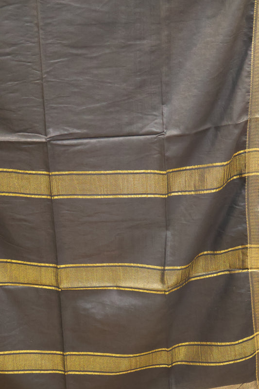 Art Bhagalpur Tussar Saree-Black Plain Small Border