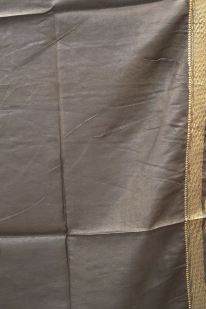 Art Bhagalpur Tussar Saree-Black Plain Small Border