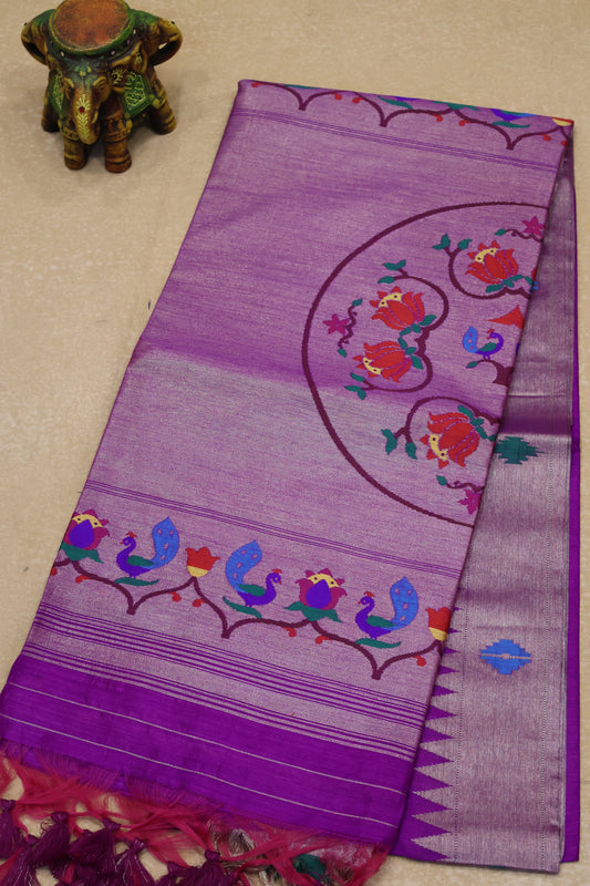Semi Raw Silk Saree -Purple Paithani