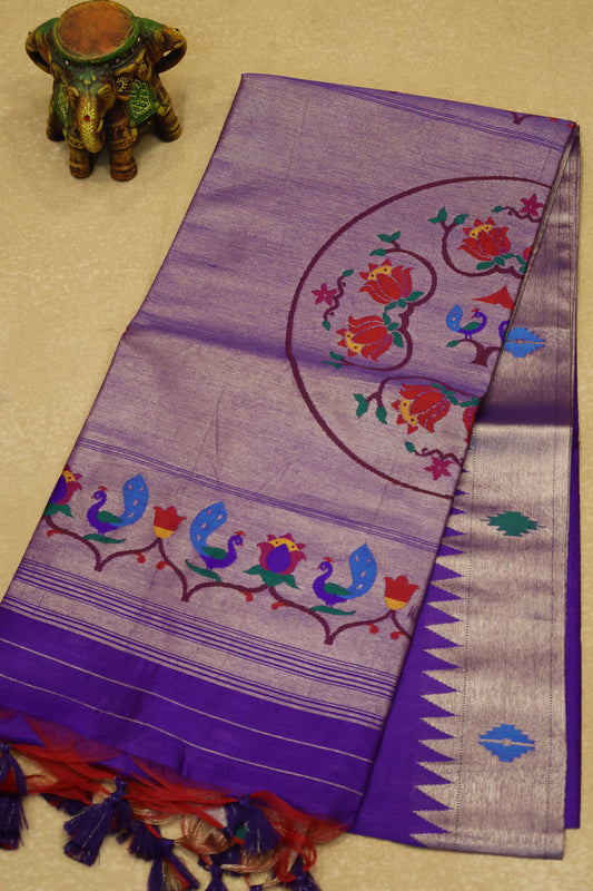 Semi Raw Silk Saree -Voilet Paithani