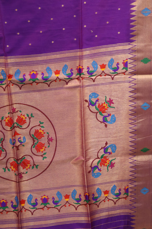 Semi Raw Silk Saree -Voilet Paithani