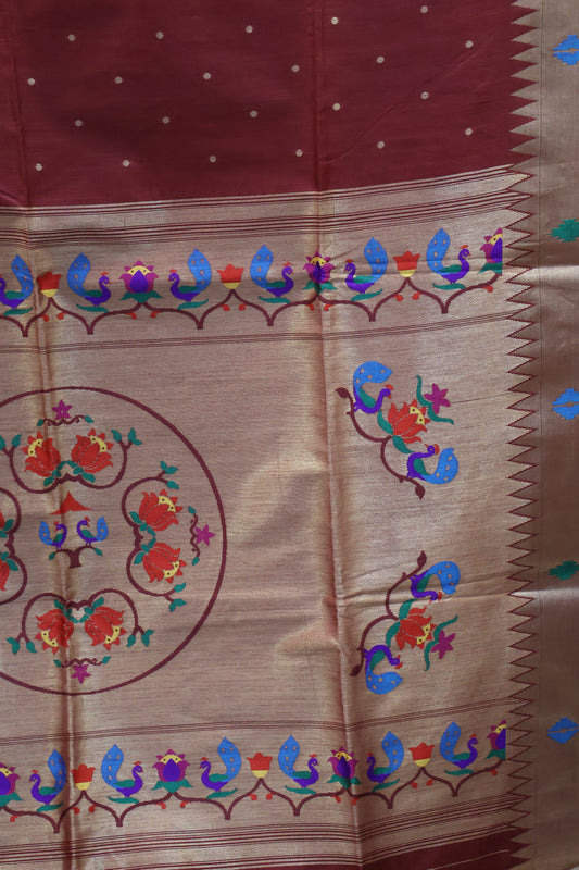 Semi Raw Silk Saree -Maroon Paithani