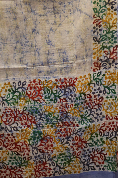 Art Bhagalpur Tussar Saree-Blue Silver