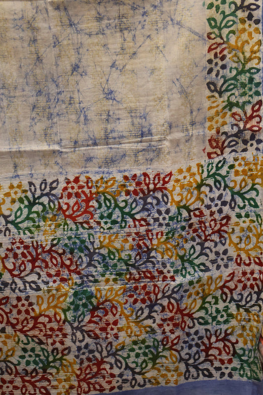 Art Bhagalpur Tussar Saree-Blue Silver