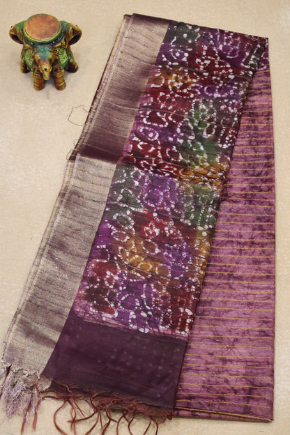 Art Bhagalpur Tussar Saree-Wine Floral