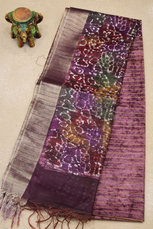 Art Bhagalpur Tussar Saree-Wine Floral