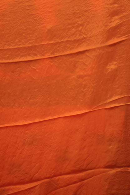 Banarasi Crepe Saree-Orange Zig Zag Flower Border