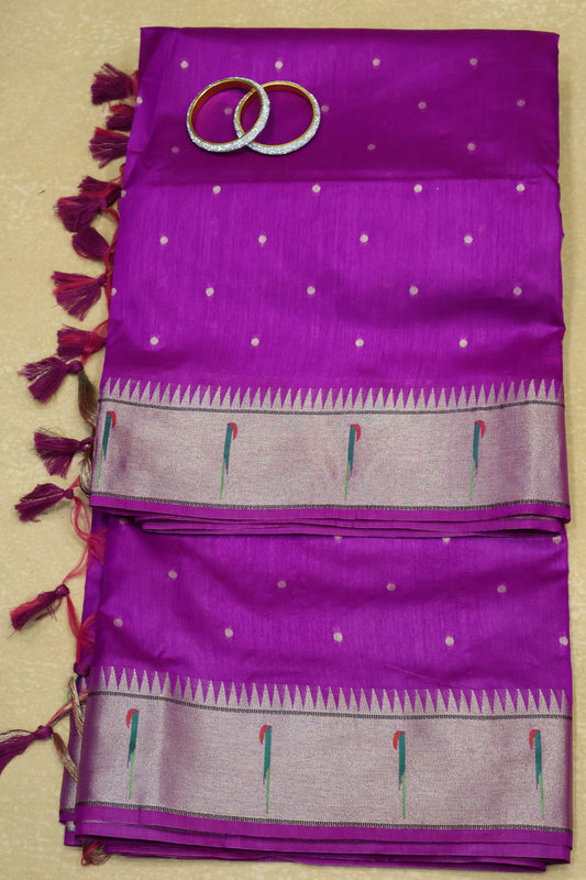 Semi Raw Silk Saree -Purple Round Buta